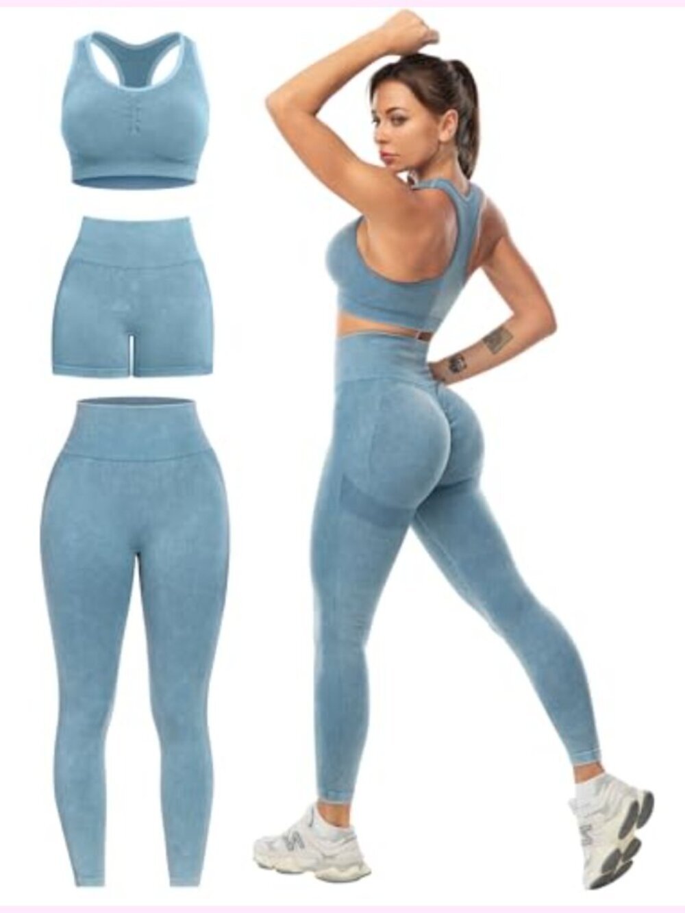 3 Piece Workout Set: Leggings, Sports Bra, Shorts